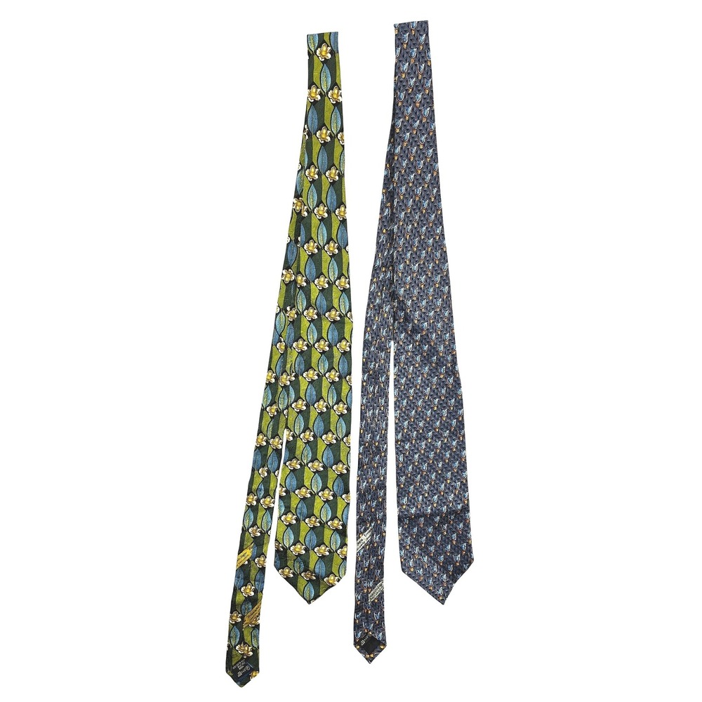 Ermenegildo Zegna Tie Bundle Silk Floral Blue Green Geometric Men's OS Lot of 2